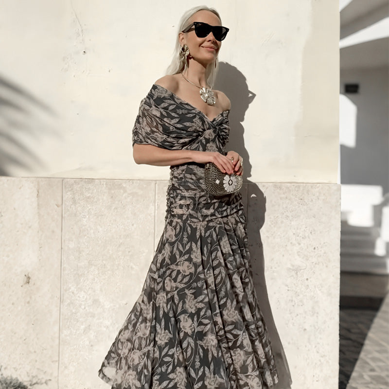 ๐ Women's Off-the-Shoulder V-Neck Printed Dress