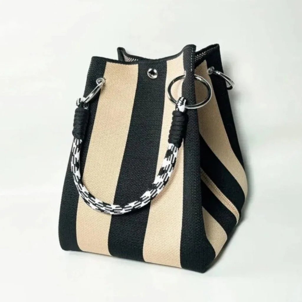 🌴 Boho Striped Knit Bucket Handbag for Women – Handmade Summer Beach Shoulder Bag