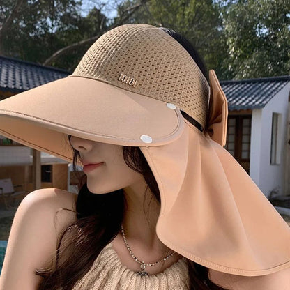 🌞2025 Summer New👒Large-brim Hollow Sunscreen Hat with Removable Neck Shawl