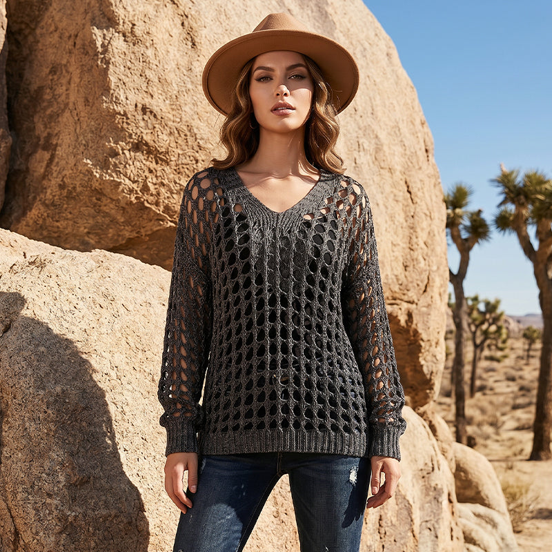 🌸New Arrival🌸Women’s Casual Solid Color Crochet Knit Top