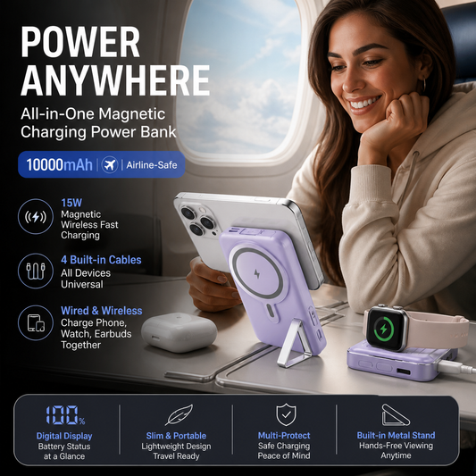 🔥 50% OFF! 🔋Magnetic Fast Charging Power Bank With Stand