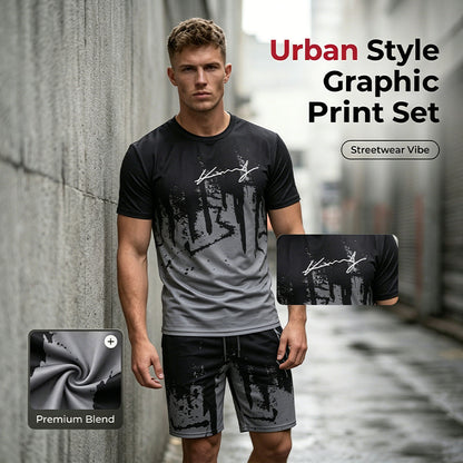 👕 LIMITED-TIME 52% OFF! 🩳 Men's Graphic Print T-Shirt & Shorts Set – Coordinated, Soft, Adjustable Waist 🌴