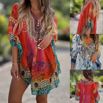 Women's Loose V-Neck Asymmetrical Dress