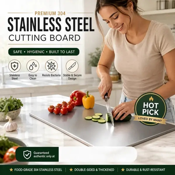 👩‍🍳🔪Must‑Have Cooking Tool！🥩🥦Safer, Cleaner & More Convenient!💥304 Stainless Steel Cutting Board