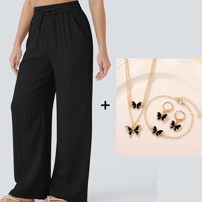 Lightweight Linen Pants Solid Color Drawstring Casual Pants - Breathable & Skin-Friendly