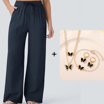 Lightweight Linen Pants Solid Color Drawstring Casual Pants - Breathable & Skin-Friendly