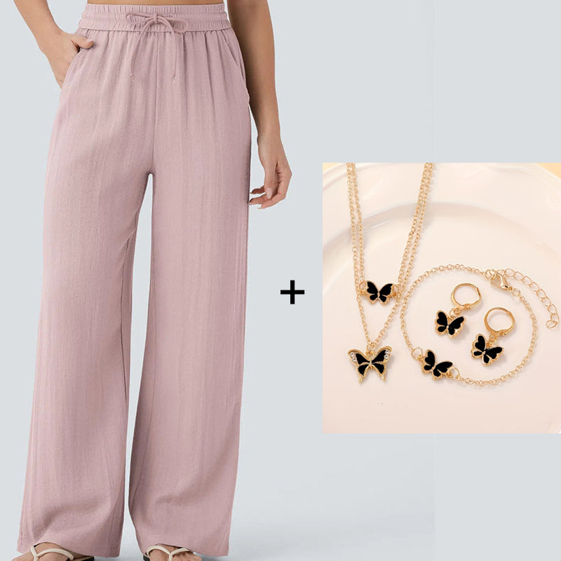 Lightweight Linen Pants Solid Color Drawstring Casual Pants - Breathable & Skin-Friendly