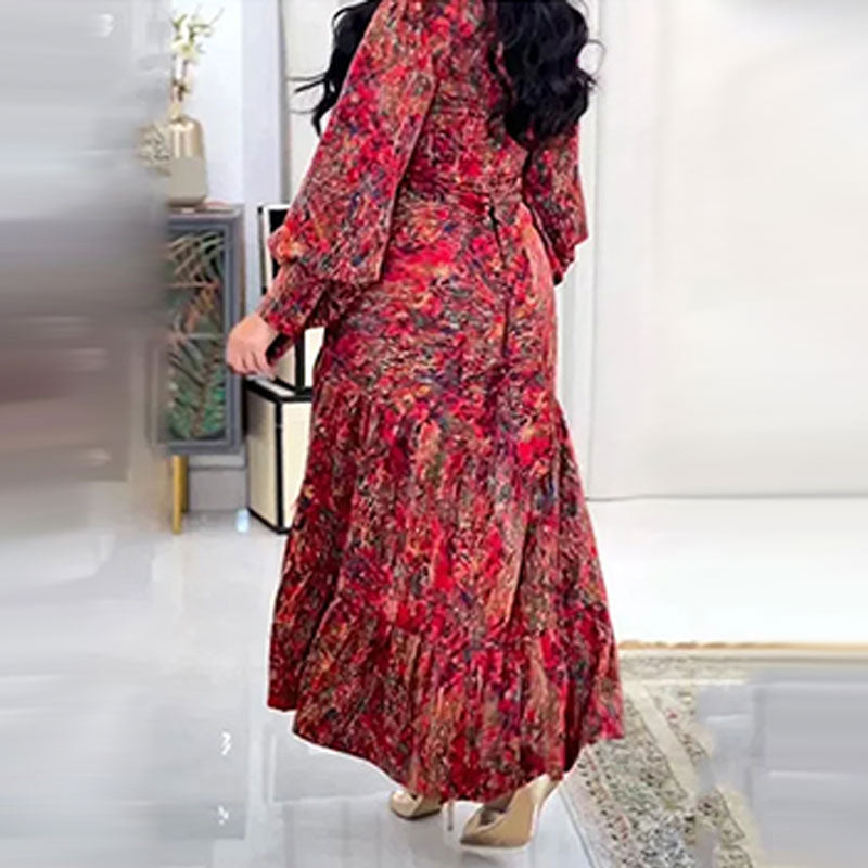 🔥🌷V-neck Dress With Biscuit Sleeves And Print💃