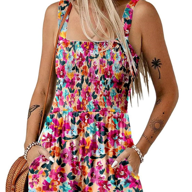 Women's Square Neck Sleeveless Loose Casual Short Jumpsuit