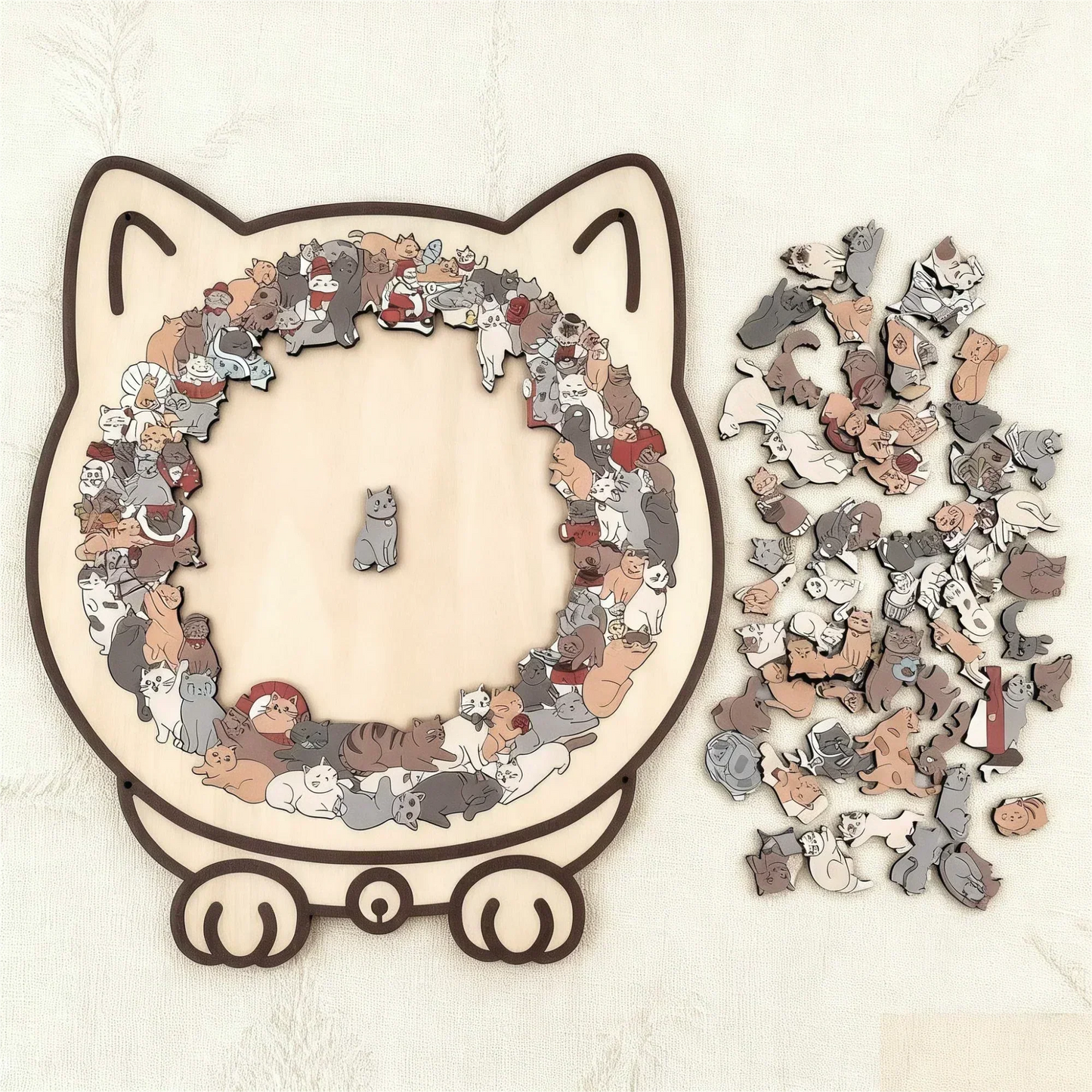 🎁135-Piece Morandi-Colored Cat Shaped Wooden Jigsaw Puzzle
