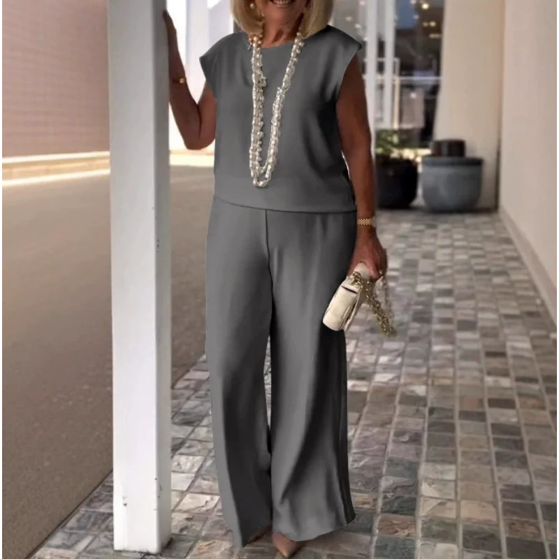 Women's Crew Neck Sleeveless Top and Pants Set