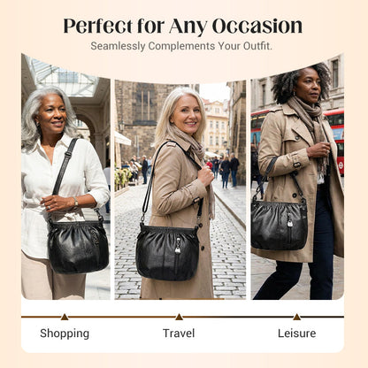 Casual Pleated Bucket Soft Leather Handbag Shoulder Bag
