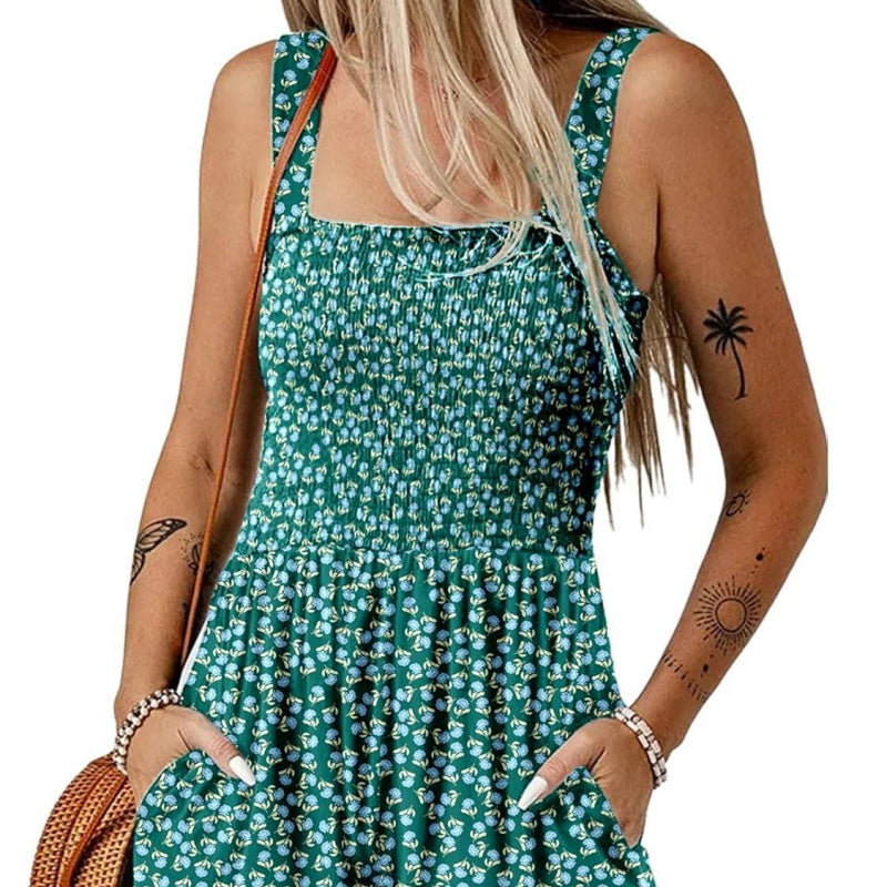 Women's Square Neck Sleeveless Loose Casual Short Jumpsuit