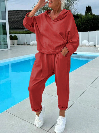 🎉Women's Two-Piece Solid Color Hooded Sweatshirt Set