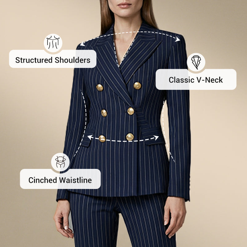 ⏳Time-Limited Special⏰Women's Pinstripe Double-Breasted Suit Set