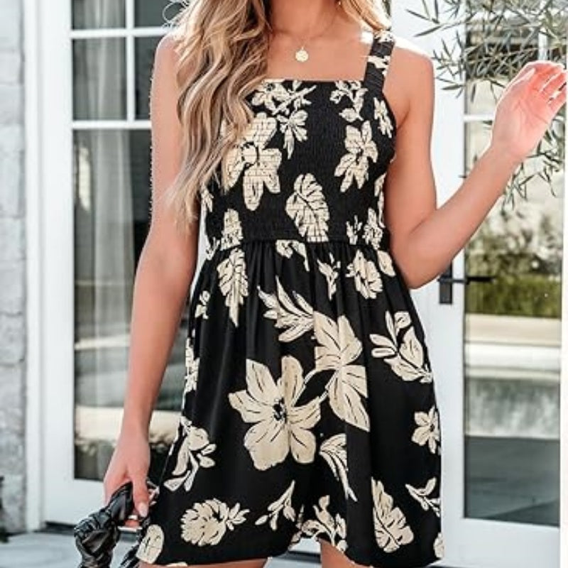 Women's Square Neck Sleeveless Loose Casual Short Jumpsuit