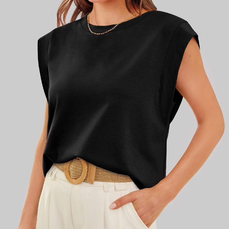 💗Solid Color Round Neck Cap Sleeve Top