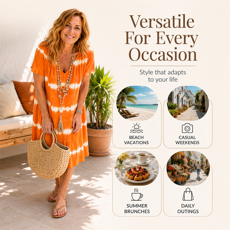 👗Tie-dye Striped Short-sleeved Loose T-shirt Dress