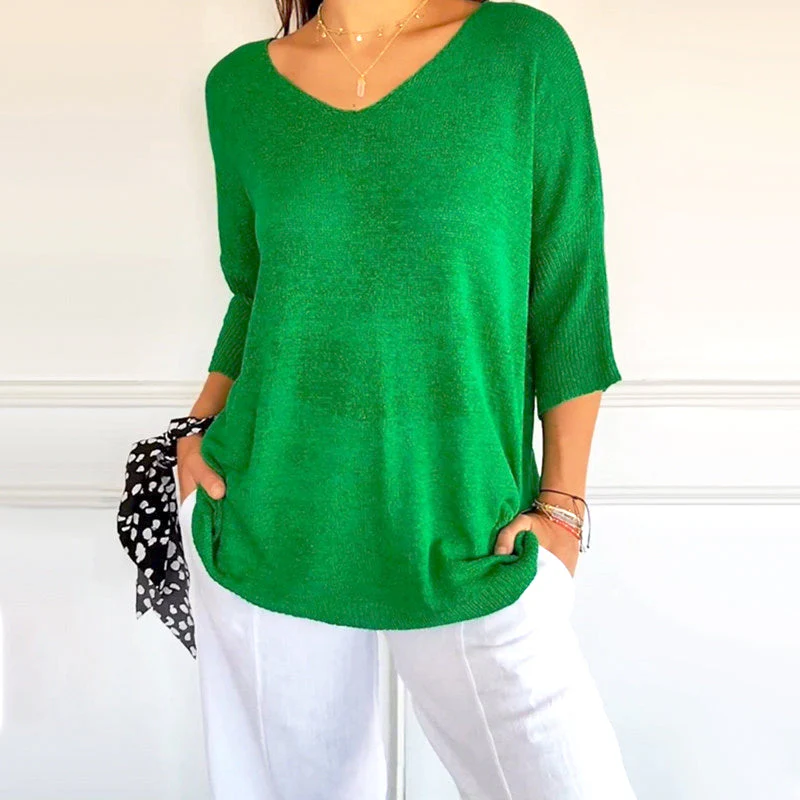 ✨ Solid Color Knitted V-Neck Top – Breathable Comfort, Minimalist Elegance & Timeless Style 💎👚