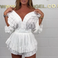 🔥V-Neck Top & Ruffle Hem Shorts Set