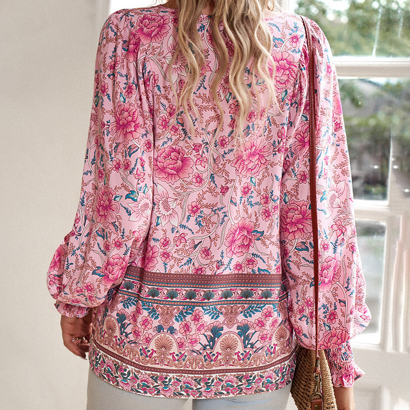 💖Women's Fashion Printed v-Neck Long Sleeve Shirt