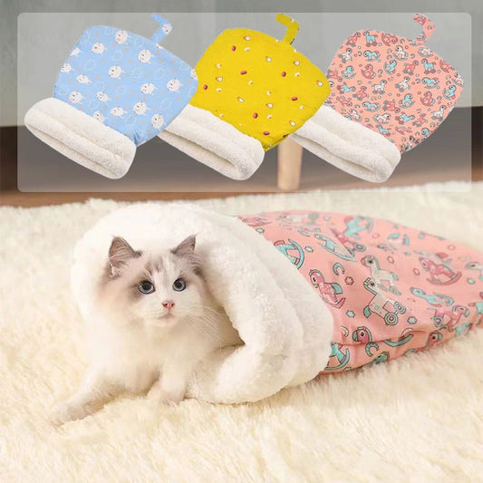 💥Warm Plush Thick Cat Sleeping Bag – Soft Burrow Cat Bed, Self-Warming Enclosed Cave Bed for Kittens & Small Pets, Cozy Hideaway Nest