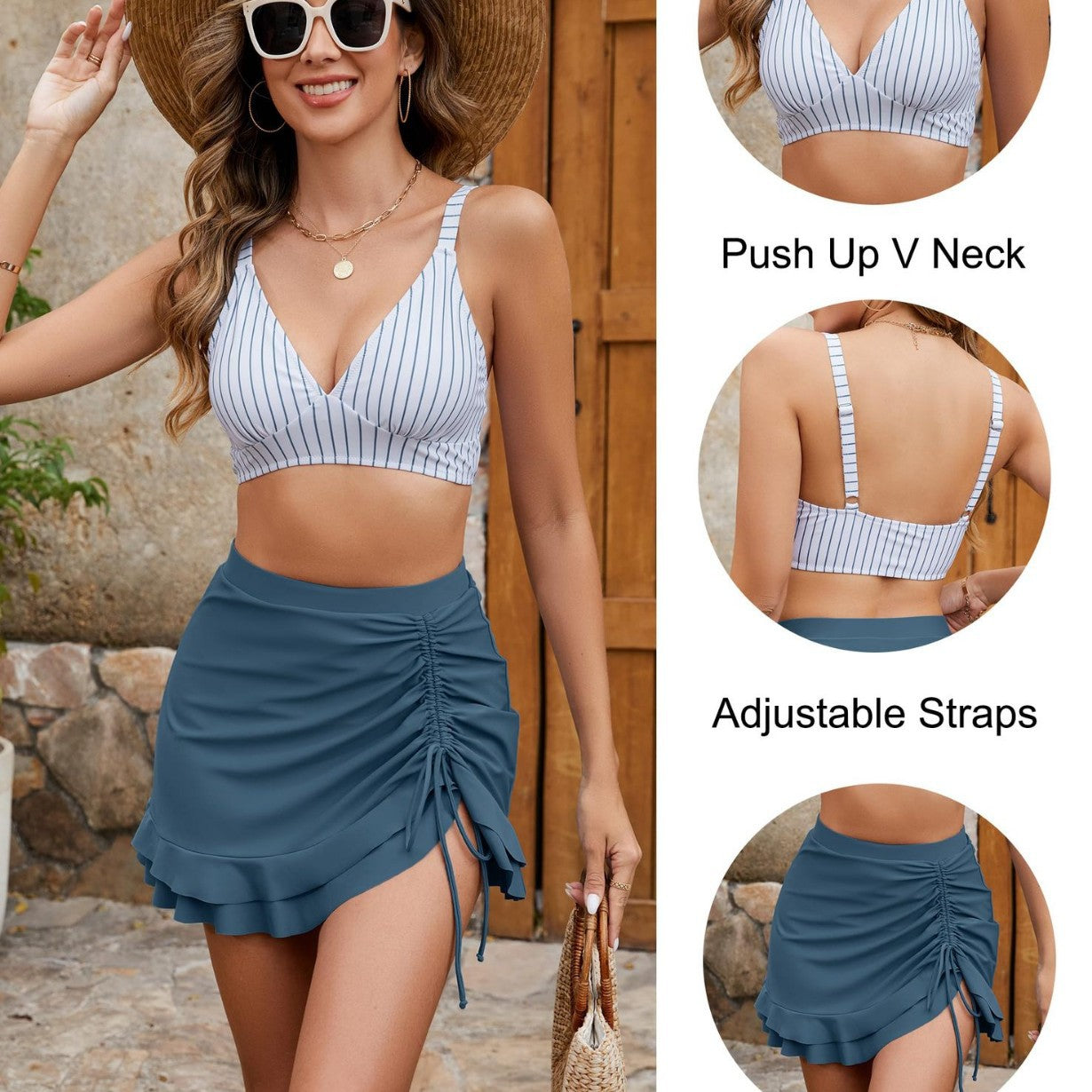 Gingham High Waisted Tummy Control Bikini Sets👙