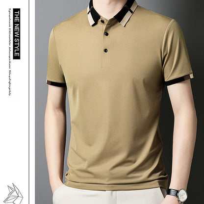 🔥Men's Stretch Ice Silk Short Sleeve Lapel T-shirt