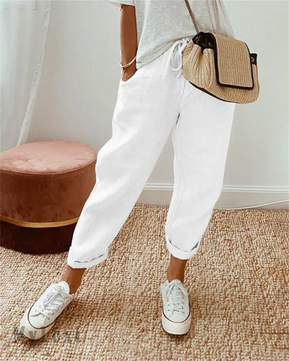 👖Casual Cotton and Linen Pants for Women – Breathable, High-Waisted & Ankle-Length Elegance🤍