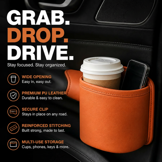 🚗🧺Clip-On PU Leather Car Cup Holder & Organizer