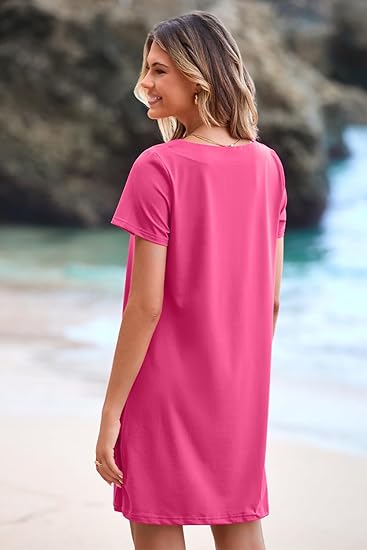 💕Summer Promotion 50% OFF👗Women's Casual Square Neck Pocket Short Sleeve Dress with Pockets