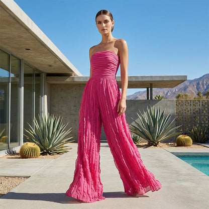 Strapless Crinkle Wide-Leg Jumpsuit
