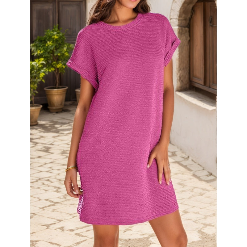 🔥2025 New-💞Women's Loose Roll Sleeve Pocket Solid Colour Dresses