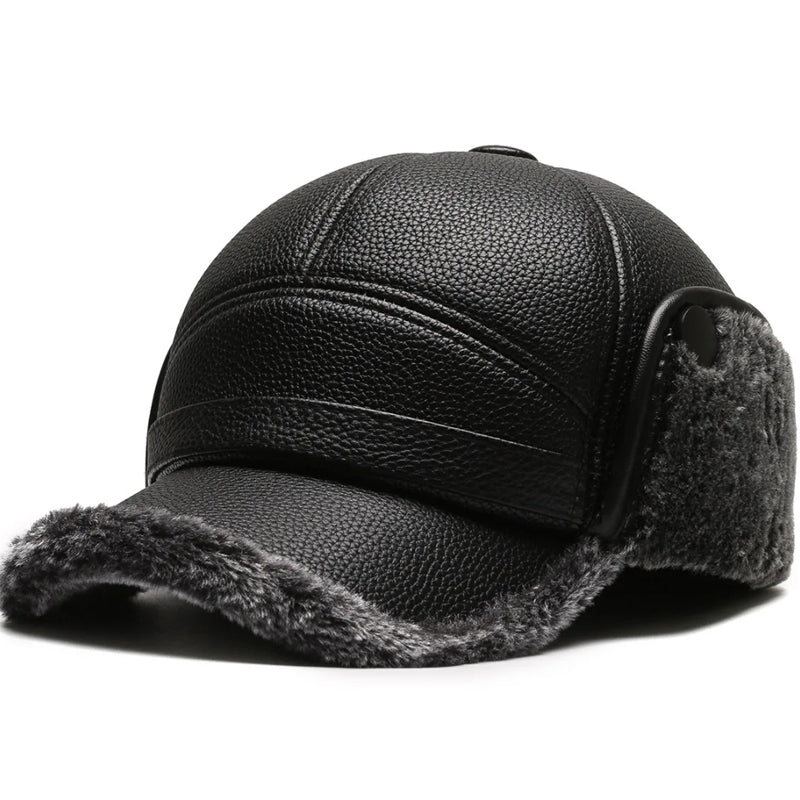 🧢🐂New Men's Winter Hat With Sheepskin Flat Top Earmuffs