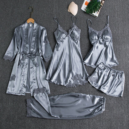 Women's Sexy Lace Trim Sleepwear Five-Piece Sets