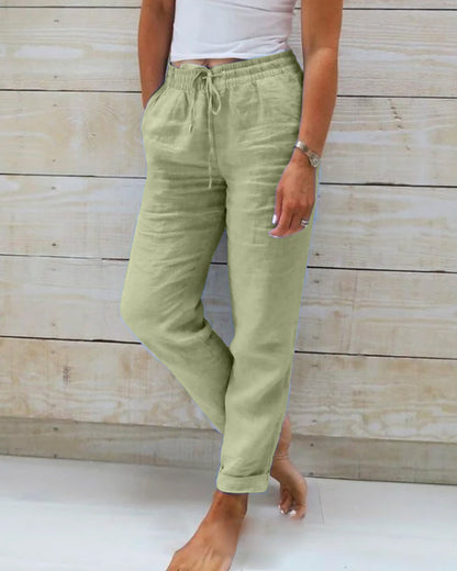 🌸Women's  Elastic Waist Cotton Linen Casual Pants