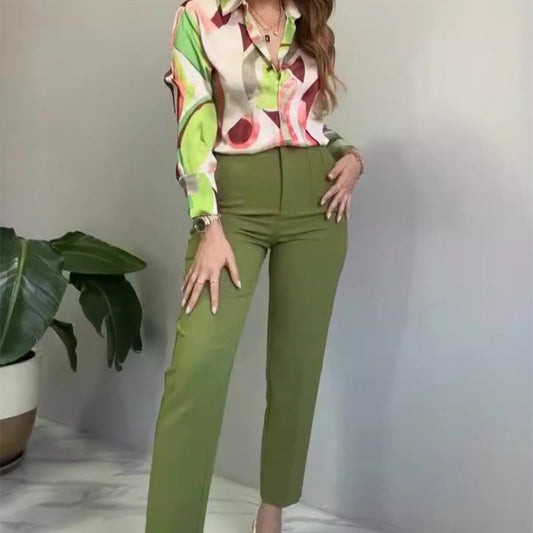 💐 Women's Printed Button-Up Shirt & Pants (High-end Fabric 2-Piece Set)