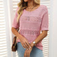 Women's Round Neck Hollow Knit Crochet Short Sleeve Sweater
