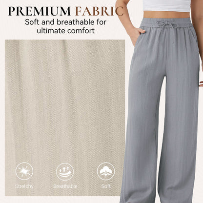 Lightweight Linen Pants Solid Color Drawstring Casual Pants - Breathable & Skin-Friendly