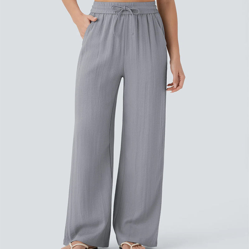 Lightweight Linen Pants Solid Color Drawstring Casual Pants - Breathable & Skin-Friendly