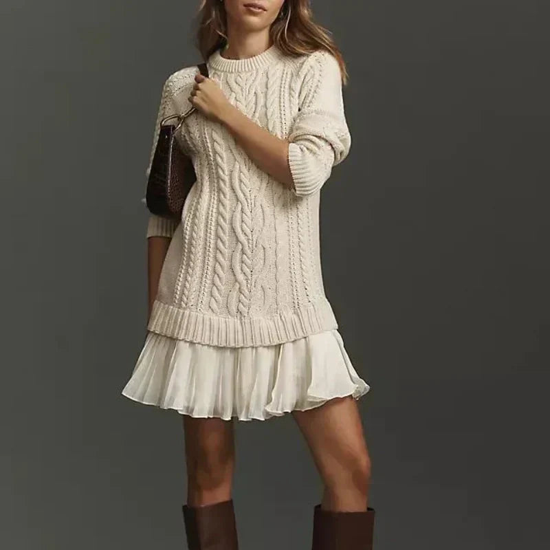 💗Women Crewneck Cable Knit Sweater Mini Dress