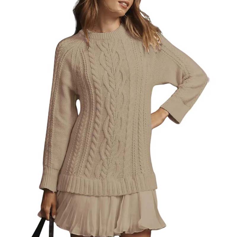 💗Women Crewneck Cable Knit Sweater Mini Dress