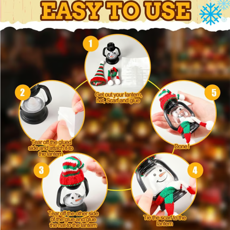 Mini Snowman Lantern with Hats and Scarves