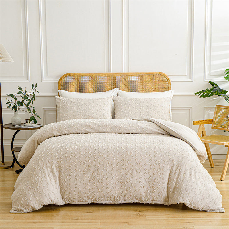 3-Piece Cutwork Tufted Bedding Set