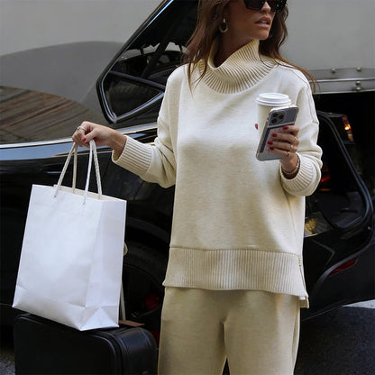 💥High-Neck Side-Zip Sweatshirt & Pants Set 👚👖