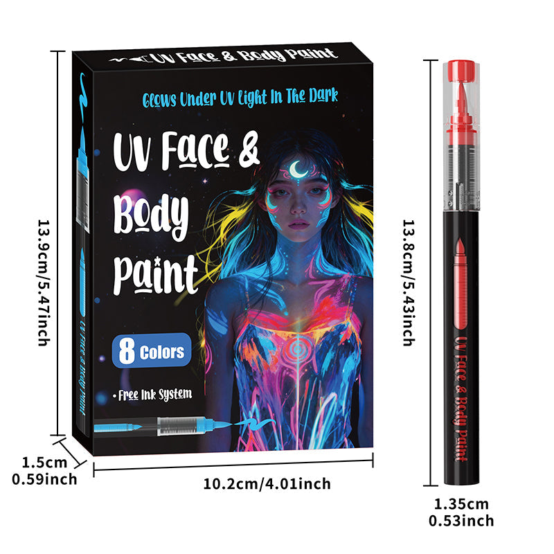8-Color UV Glow Face & Body Paint Markers
