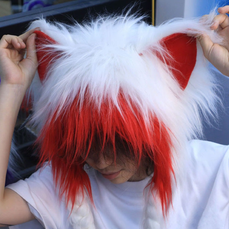Plush Cat Ear Winter Hat with Braided Pigtails