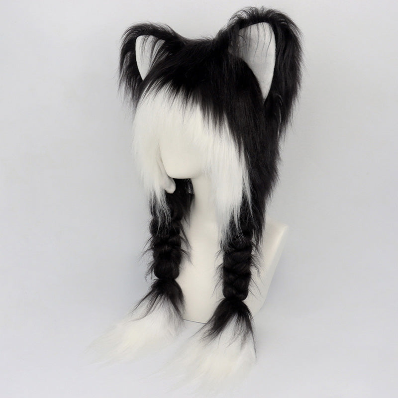 Plush Cat Ear Winter Hat with Braided Pigtails