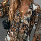 Elegant V-Neck Long-Sleeve Printed Dress