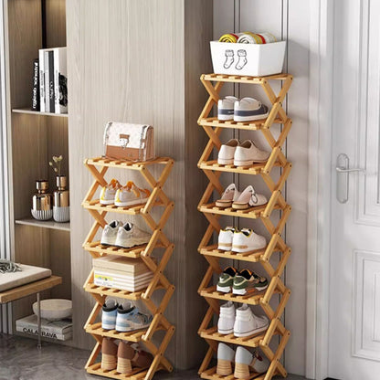 Durable Foldable Bamboo Shoe Rack